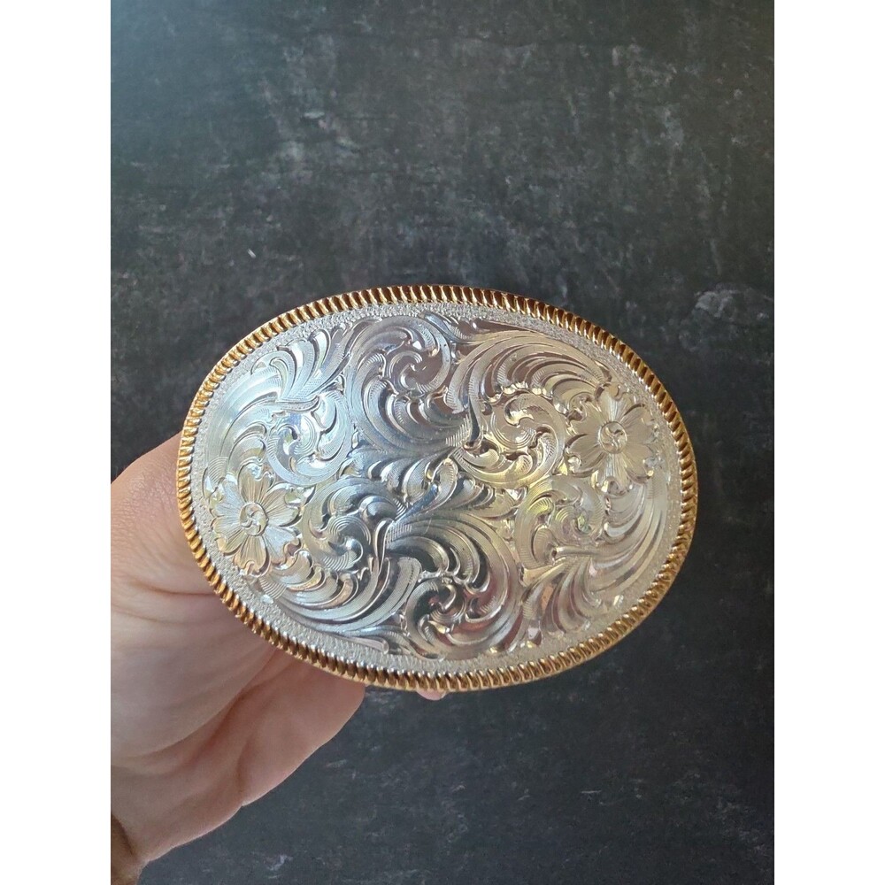 Montana Silvermiths Silver And Gold Tone Floral Belt Buckle